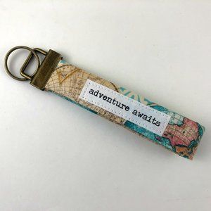 Map Adventure Travel Key Fob / Wristlet / Wrist Landyard / Womens Keychain